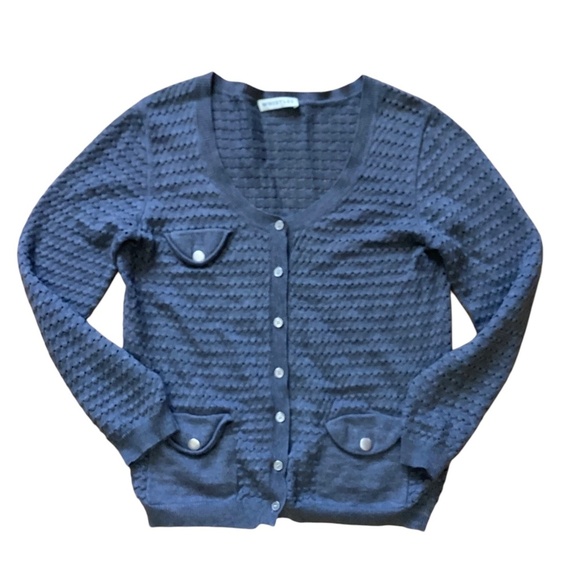 Whistles (London-based brand) Pointelle Grey Cotton & Wool Cardigan Size 4 - Picture 3 of 13